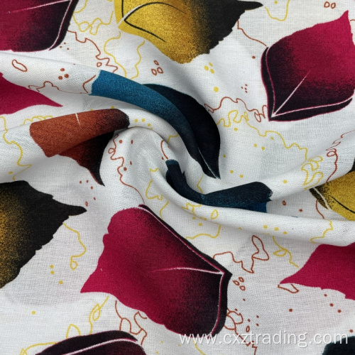 Colorful Pure Rayon Fabric Leaf Pattern Printed